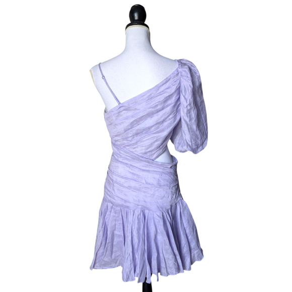 Sandro Cornaline Lilac Purple One Sleeve Linen Blend Mini Dress Size FR 40 US 8 - Picture 5 of 13